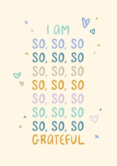 Classic Thank You Card - So So So So So Grateful - Playful Type and Doodles created by Rebecca Prinn