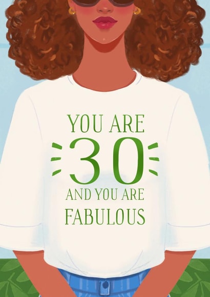 Cute Birthday Card - you are 30 and you are fabulous - dark skin woman created by Albina Uvarova 