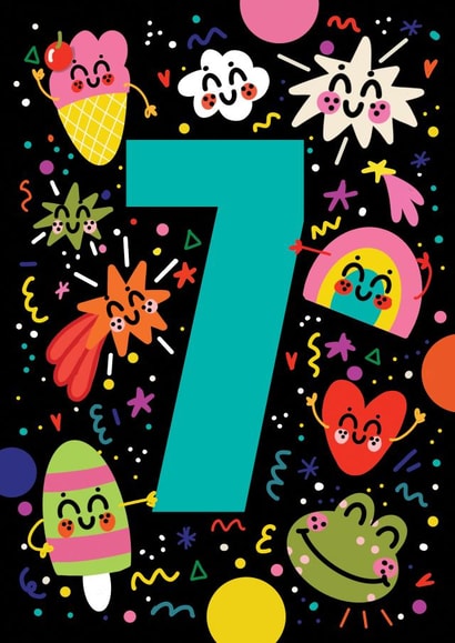 Cute Birthday Card - 7th - Retro Space created by NICHOLA COWDERY ILLUSTRATIONS