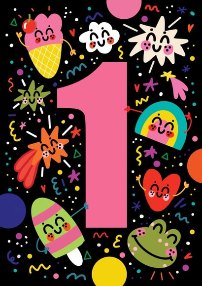 Cute Birthday Card - 1st - Retro Space created by NICHOLA COWDERY ILLUSTRATIONS 