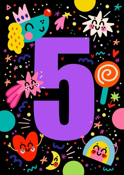 Cute Birthday Card - 5th - Retro Space created by NICHOLA COWDERY ILLUSTRATIONS
