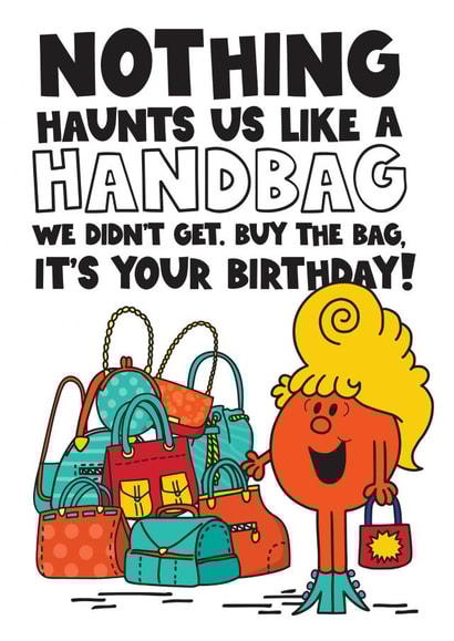 Funny Handbag Birthday Card - Little Miss Fabulous - Mr. Men created by Mr. Men