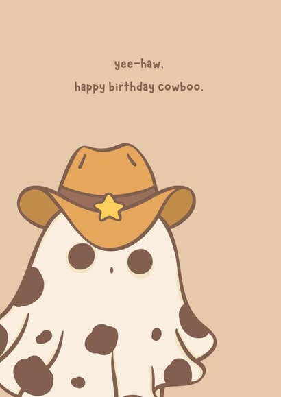 Cowgirl birthday card - cute cowboy ghost - spoopy birthday card created by Bloo House