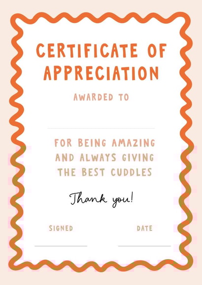 Certificate of appreciation thank you card, personalise fill in the blanks card created by Paper & Wool