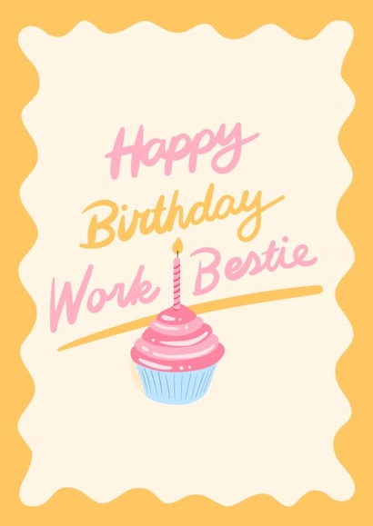 Fun Birthday card for work bestie - cupcake - happy birthday work bestie created by Kamiya Chirodian