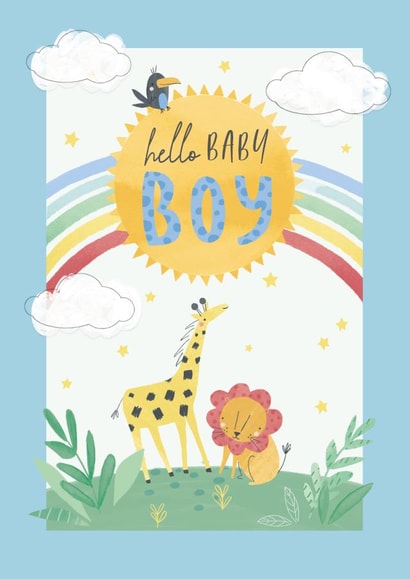Cute New Baby Card - Jungle under the Sun - Hello Baby Boy created by Orchard Design House