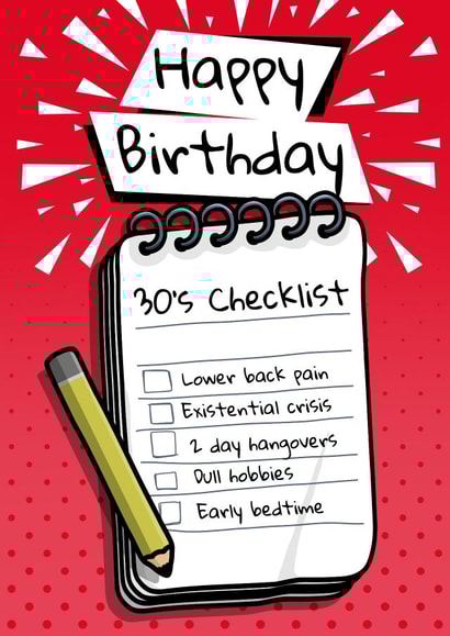 30th Birthday Card | Funny 30 Card | 30’s Checklist | Rude Birthday Card created by Millstones & Moor