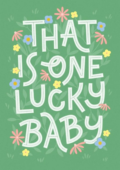 One Lucky Baby! - Cute Botanical New Baby Pregnancy Card created by by Rachel Manzano