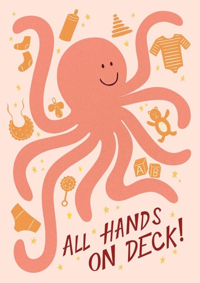 Cute Baby Shower Card - New Baby - Octopus - All Hands On Deck created by Hey Bungalow Designs