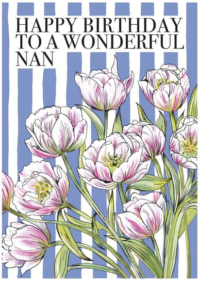 Classic Birthday Card - For Nan - Stripe Floral Flower created by Petal & Paper Co.