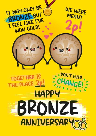 Cute Anniversary Card - 8th Anniversary - For Bronze Anniversary created by Twisted Haggis