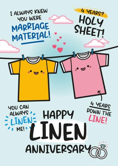 Cute 4th Anniversary Card - 4th Anniversary - Linen Wedding Anniversary created by Twisted Haggis