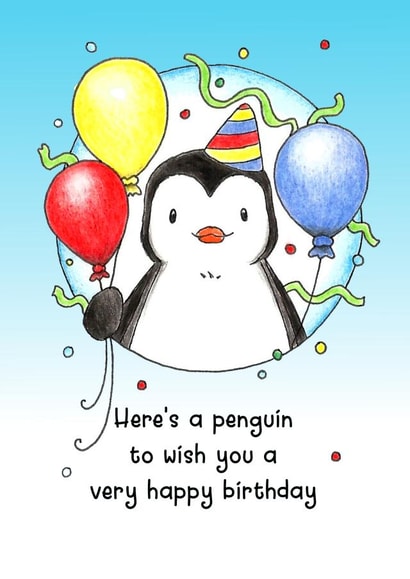 Penguin birthday card created by by Kate Elford