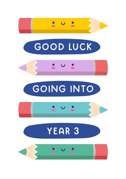 Cute Good Luck Card - First Day - Going into Year 3 - Back to School Card created by Joanne Hawker