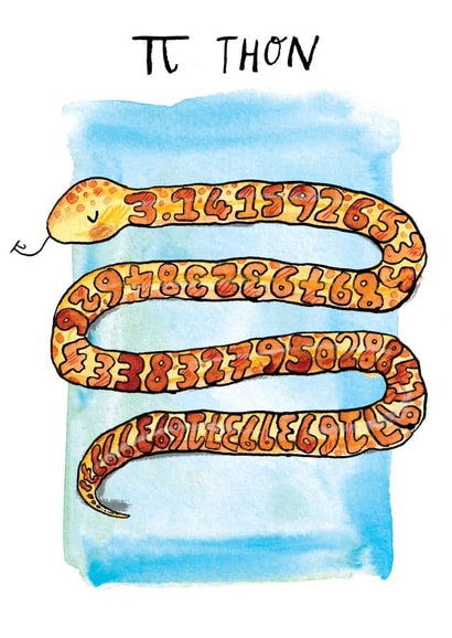 Funny Everyday Card - Snake Maths Pun - π Pi Thon - Python created by Jelly Armchair