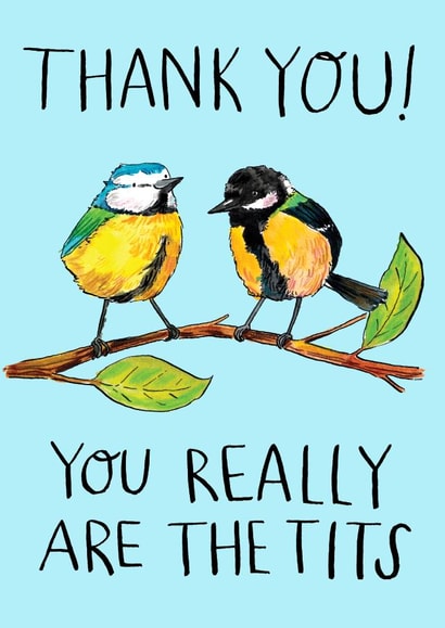 Funny Thank You Card - Really Are The Tits created by Jelly Armchair