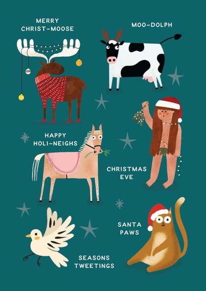 Funny Christmas Card - Pun - Christmas Animals created by AbiGoLucky