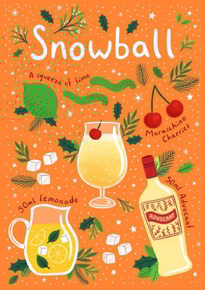 Cute Christmas Card - Snowball Cocktail Recipe - Festive created by Pear Tree Press