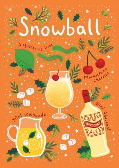 Cute Christmas Card - Snowball Cocktail Recipe - Festive created by Pear Tree Press