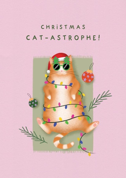 Cute Christmas Card - Christmas Cat-astrophe!' - Pun created by Studio Mads