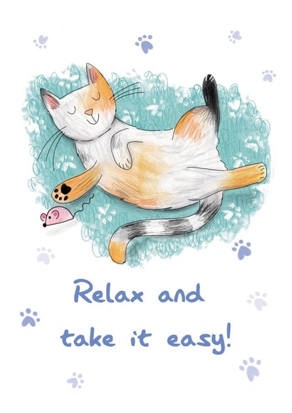 Cute Send A Smile Card - Relax And Take It Easy - Cat created by Holly Bushnell Illustration