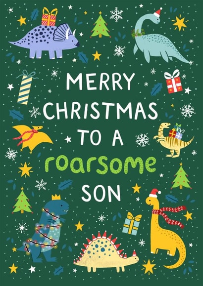 Cute Christmas Card - Son - Dinosaurs created by Pear Tree Press