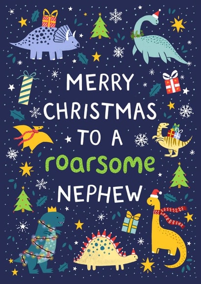 Cute Christmas Card - Nephew - Dinosaurs created by Pear Tree Press