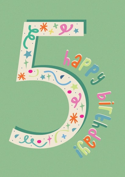 Number 5, Happy Birthday Confetti style created by Kard & Cotton
