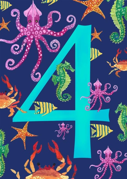 Cute 4th Birthday Card - Fish - Sealife created by While Sadie Sleeps