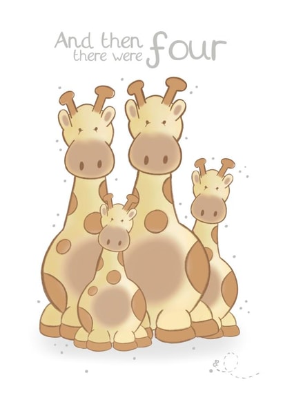 Cute New Baby Card - Giraffes - And Then There Were Four created by Bumbleberry Park