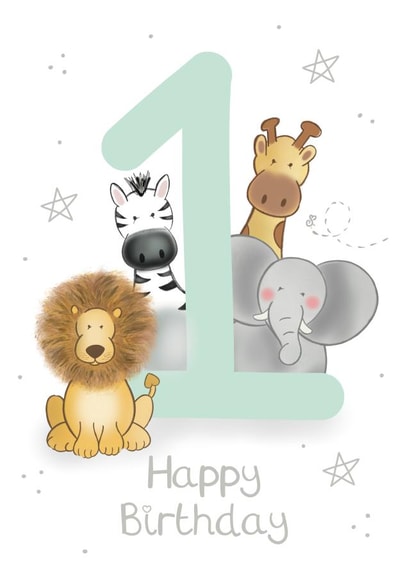 Cute 1st Birthday Card - Animals created by Bumbleberry Park