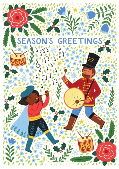 Pretty Christmas Card - Twelve Days Of Christmas - Pipers Piping & Drummers Drumming created by Pear Tree Press