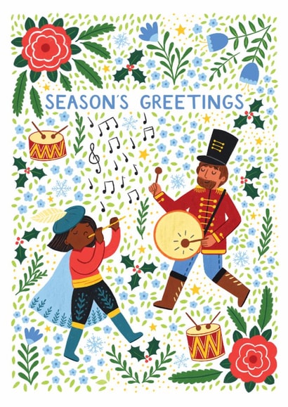 Pretty Christmas Card Twelve Days Of Christmas - Pipers Piping Drummers Drumming created by Pear Tree Press
