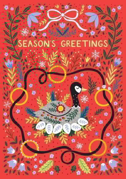 Pretty Christmas Card - Twelve Days Of Christmas - Five Gold Rings & Six Geese Laying created by Pear Tree Press