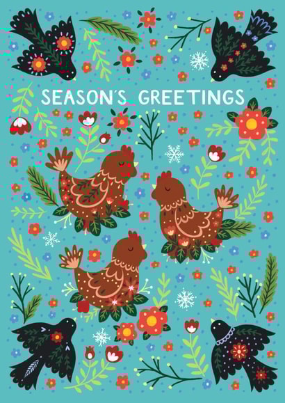 Pretty Christmas Card - Twelve Days Of Christmas - French Hens & Calling Birds created by Pear Tree Press