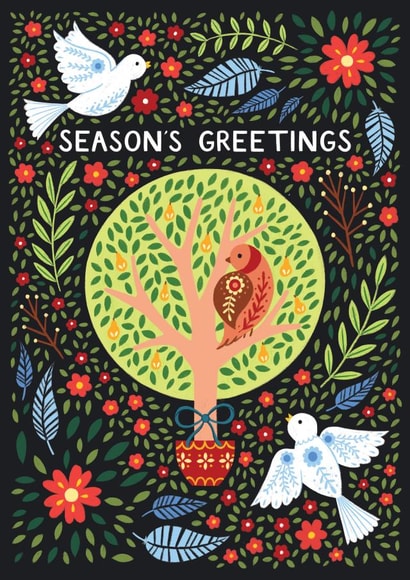 Pretty Christmas Card - Twelve Days Of Christmas - Partridge In A Pear Tree & Turtle Doves created by Pear Tree Press