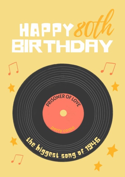 Classic 80th Birthday Card - Music - 1946 created by Sian Moore Illustration
