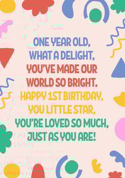 Heartfelt 1st Birthday Card - Poem created by Blush & Blossom 
