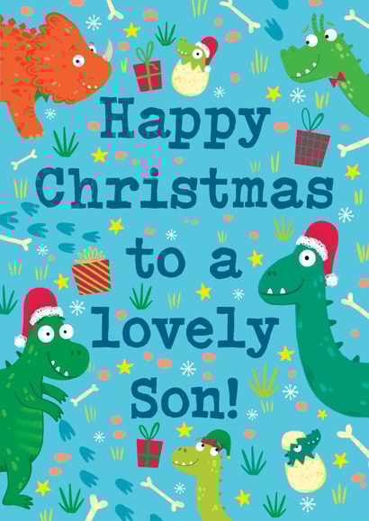 Cute Christmas Card - Son - Dinosaurs created by Hannah Jayne Lewin