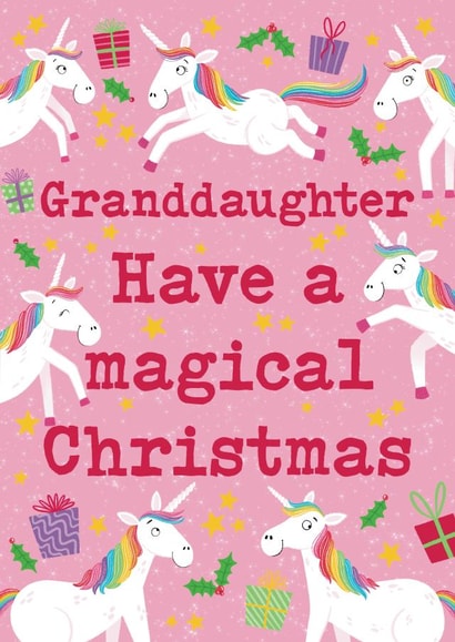 Cute Christmas Card - Granddaughter - Unicorns created by Hannah Jayne Lewin