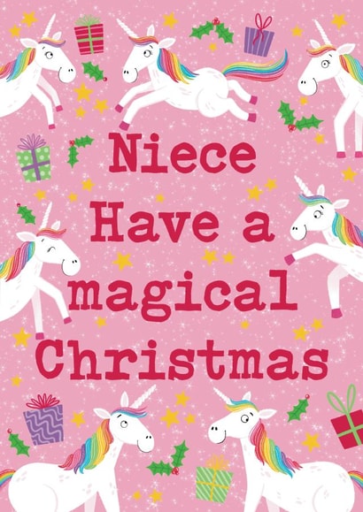 Cute Christmas Card - Niece - Unicorns created by Hannah Jayne Lewin