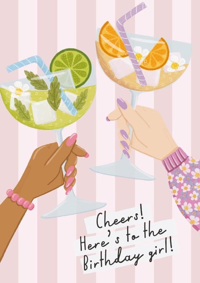 Fun Birthday Card - Cheers - Cocktails created by Rebecca Grantham