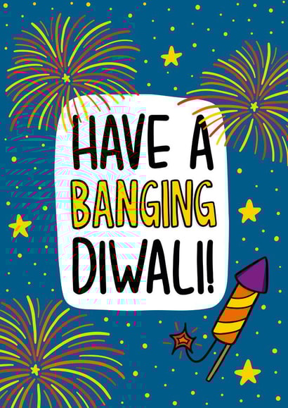 Cute Diwali Card - Festival of Lights - Fireworks - Pun created by TeePee Creations