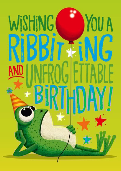 Funny Birthday Card - Frog Pun - Party Hat - Ribbiting created by Atwood & Atwood