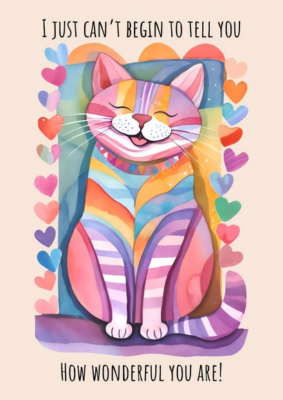 Cute Friendship Card - Colourful Cat - You Are Wonderful created by Eamonndo Designs