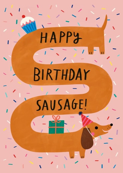 Cute Dachshund Birthday Card - sausage dog Happy Birthday Sausage! created by Alice Mole Illustration