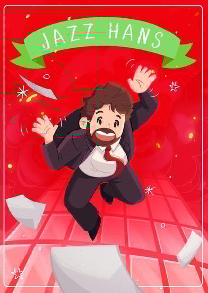 Funny "Jazz Hans" Christmas Card - Hans Gruber falling Nakatomi Plaza - Die Hard created by Card Lizard