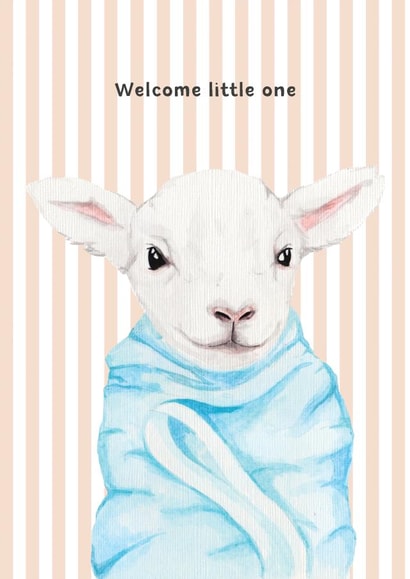 Cute New Baby Card - Swaddled Lamb - Welcome Little One created by lil wabbit
