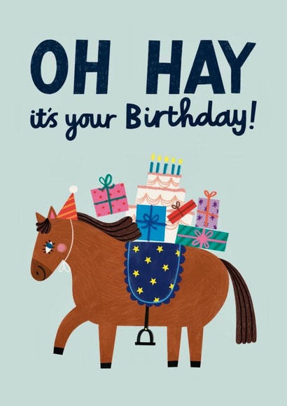 Cute Horse Pun Birthday Card - Oh Hay It's Your Birthday! created by Alice Mole Illustration