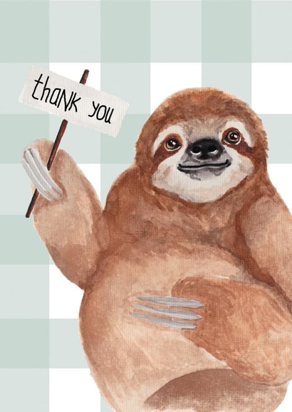 Cute Thank You Card - Sloth - Gingham created by lil wabbit
